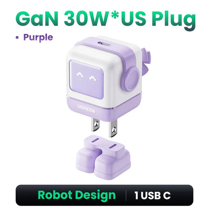 【US Plug】UGREEN 65W 30W GaN Charger Robot Design PD3.0 Fast Charger QC4.0 3.0 PPS for iPhone 17 16 15 Pro Macbook Laptop Table