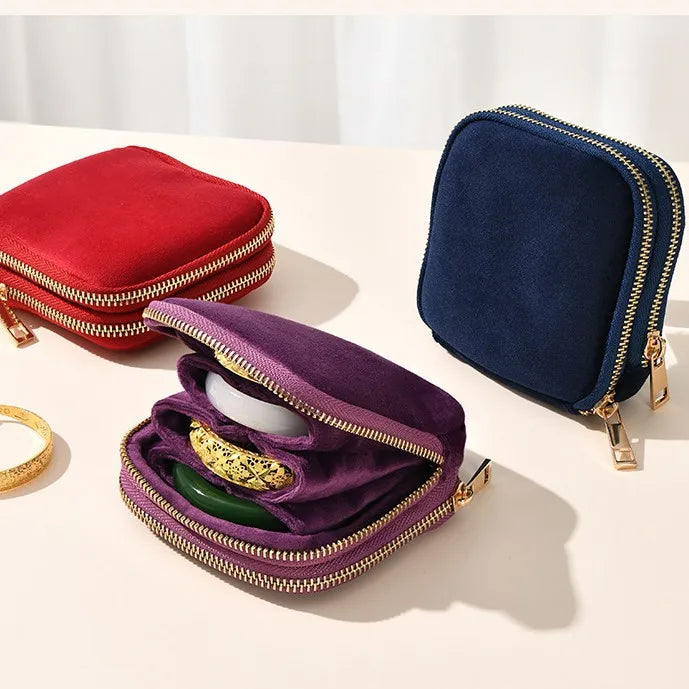 Tassel Jewelry Organizer Bag Portable Travel Case with Metal Zipper for Bracelets Jade Bangles Necklaces Rings Storage Pouch
