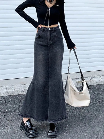 2023 Fashion Spring Denim Skirts for Women Vintage Do Old Midi Skirt Chic High Waisted Trumpet Mermaid A Line Skirts