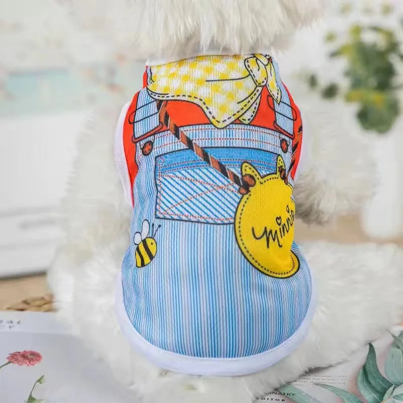 Cartoon Print Pet Clothes for Small Dogs Summer Quick Drying Kitten T Shirt Non Wrinkle Yorkshire Vest  Colorfast Pet Clothing
