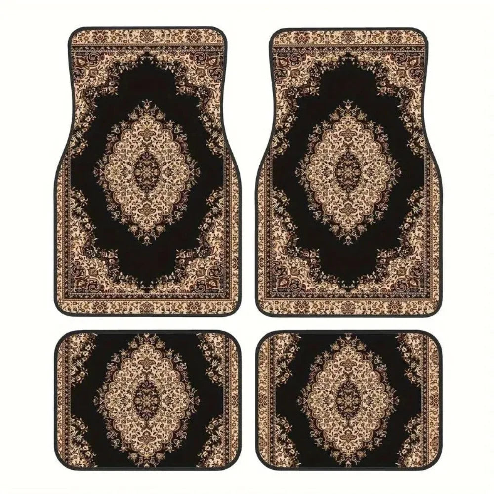 4Pcs Durable Bohemian Car Floor Mats Anti-slip Dirty Resistant Persian Carpet Car Decoration Heavy Duty Car Floor Protector Rugs