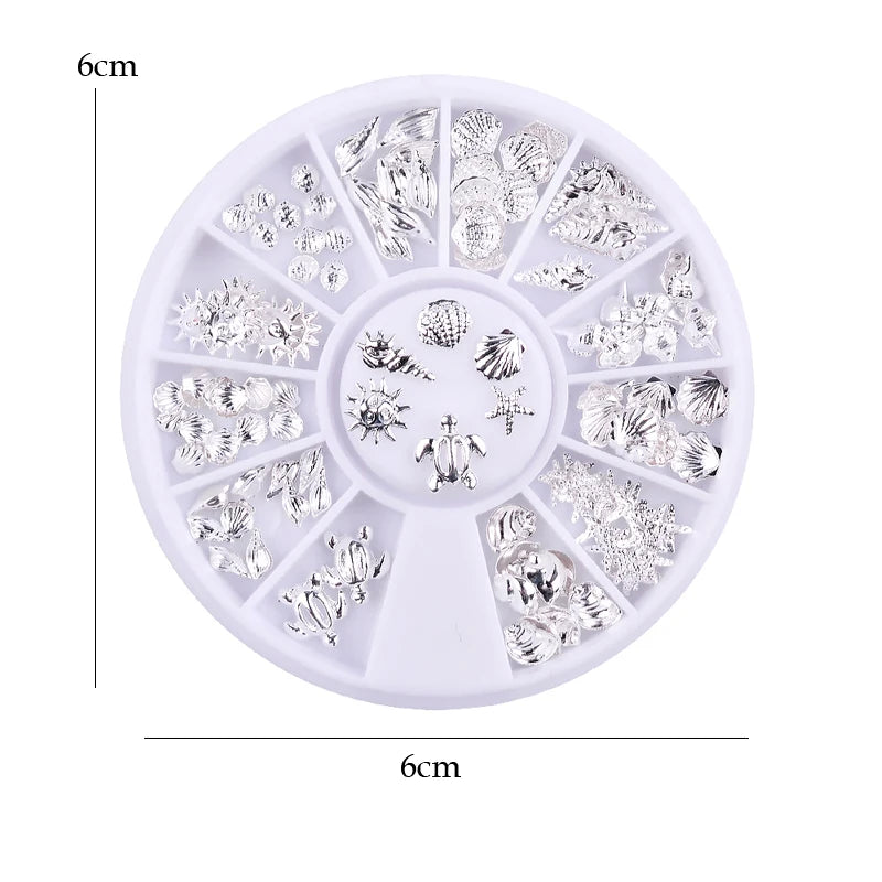 Nail Art Ocean Theme Metal 3D Studs Beads Sea Starfish Shell Jewelry for DIY Nail Tips Decoration