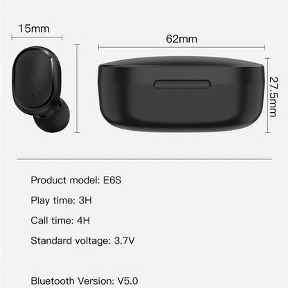 E6S Digital Display Wireless Earphones Noise Canceling Waterproof Earbuds in-Ear Stereo Sport Headphone with Charging Case Box