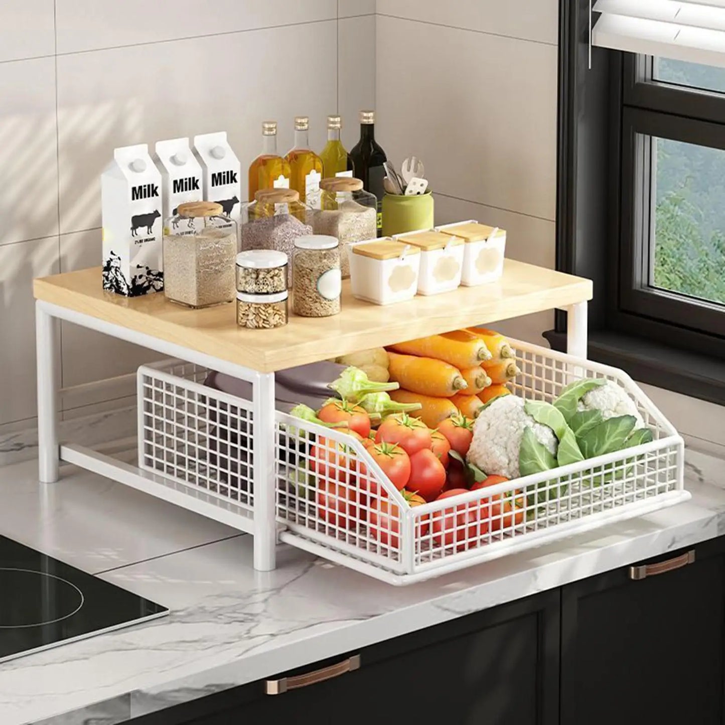 Kitchen Shelf Vertical 2-Tier Organizer Rack Household Organizer Shelves for Pantry Kitchen Bathroom Garage Shower Bar Apartment