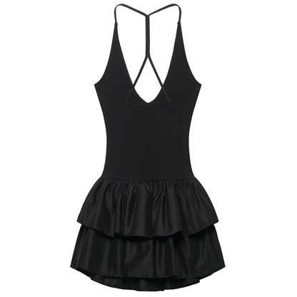 HXAO Off Shoulder Women's Dress Halter Solid Short Dresses 2025 Woman V Neck Layered Mini Dress Backless Party Dress For Women