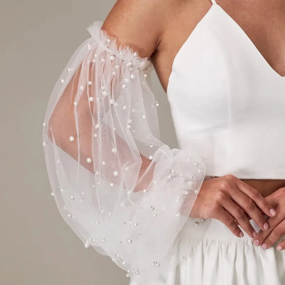Elegant Yarn Bridal Arm Sleeves Pleated Lace Breathable Wedding Long Sleeves Thin Lantern shaped Detachable Sleeves Women