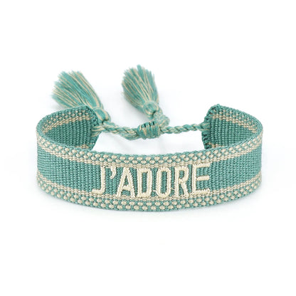 Rhinestone Embroidery Woven Bracelets Adjustable Rope Stackable Bangle For Women