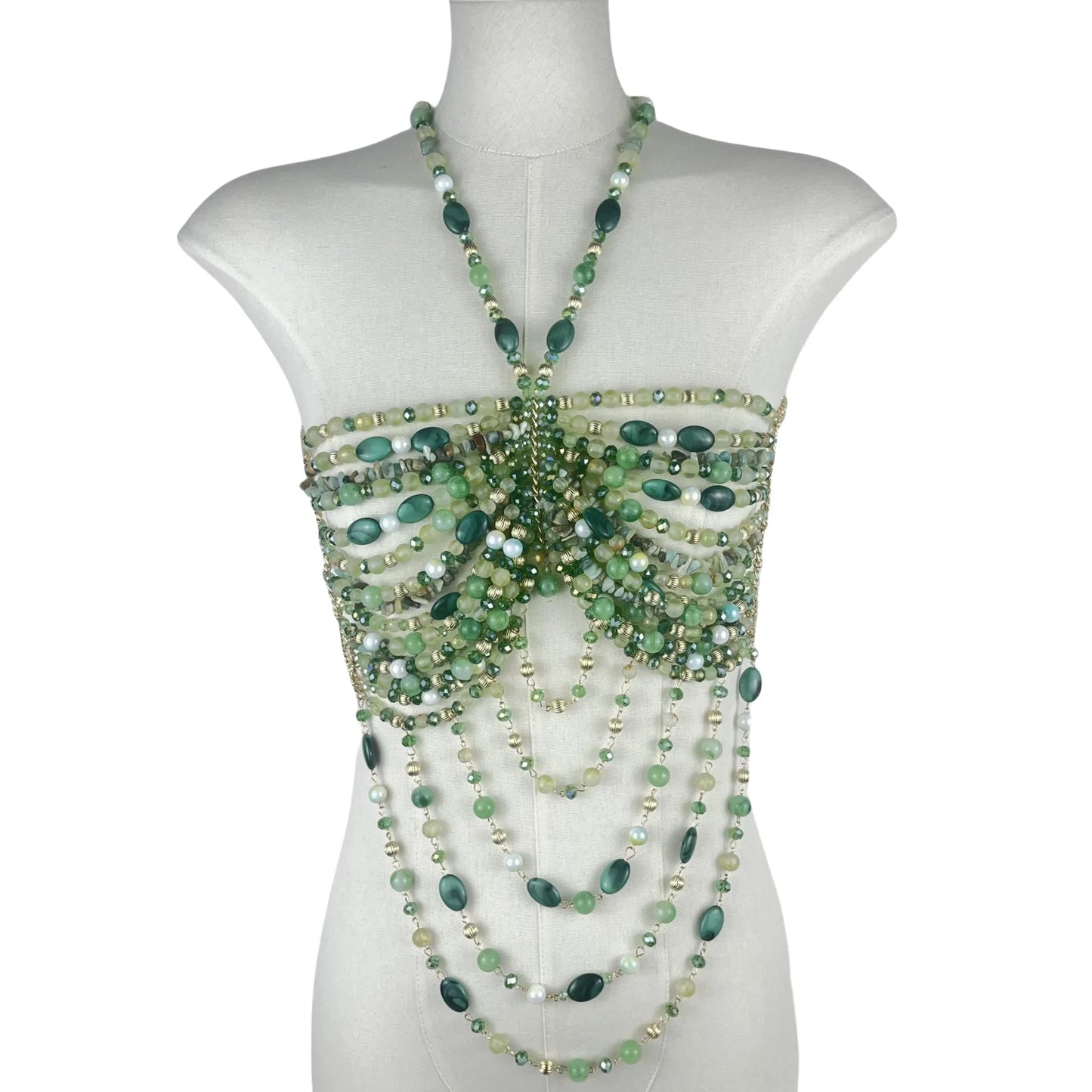 2025 New Women's Necklace Beaded Vest Hollow Out Top Jewelry Exaggerated Pearls Neck Bra Fashion Bra Women's Club Carnival