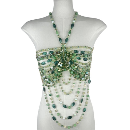 2025 New Women's Necklace Beaded Vest Hollow Out Top Jewelry Exaggerated Pearls Neck Bra Fashion Bra Women's Club Carnival