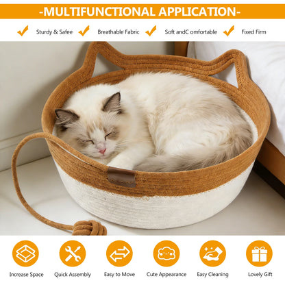 Handmade Vine Woven Round Cat Scratcher Bed Four Seasons Universal Cat Puppy Bed Soft Pet Bed Cozy Cat Nest Home Indoor Pet Supplies Accessories for Cats Small Dogs