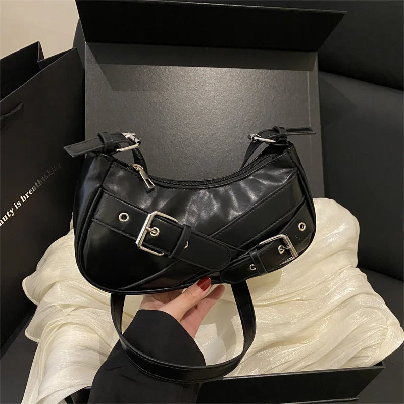 Y2K Vintage PU Leather Women Shoulder Bag Small Crossbody Bag Fashion Ladies Underarm Bag Clutch Purse and Handbag