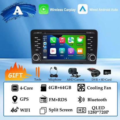 GPS Navigation 7 inch 4G Wifi Car Radio Android 16 for Audi A3 8P 2003-2011 S3 RS3 Sportback CarPlay Multimedia Player Video DSP