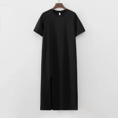 2024 Summer Fashion Split Women T shirt Dress Black Basic Simple Dresses