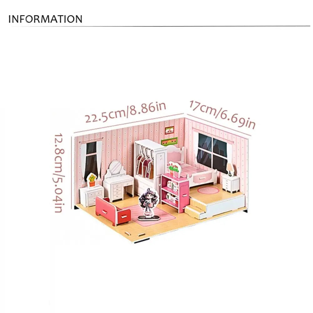 Bedroom DIY Puzzle Dollhouse Room Kitchen Bathroom Pretend Play Paper Doll House Living Room Cardboard 3D Paper Puzzle Room