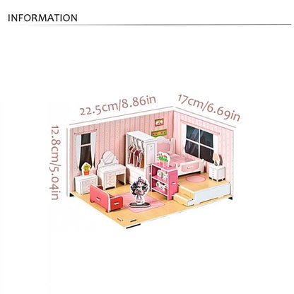 Bedroom DIY Puzzle Dollhouse Room Kitchen Bathroom Pretend Play Paper Doll House Living Room Cardboard 3D Paper Puzzle Room