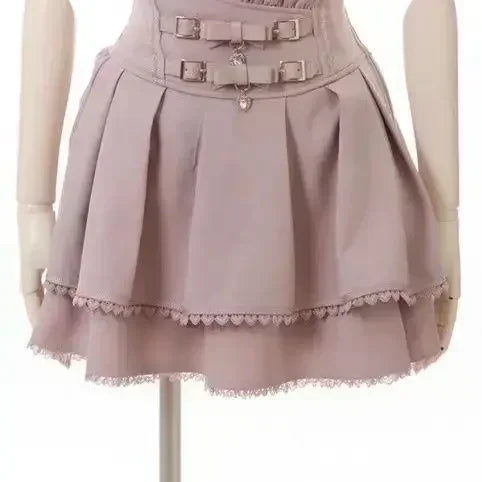 Japanese Kawaii Mini Cake Skirts Womens JK Jupe Fairy Bandage Lolita High Waist Y2k Aesthetic Sweet Lace Gothic Faldas Skirt