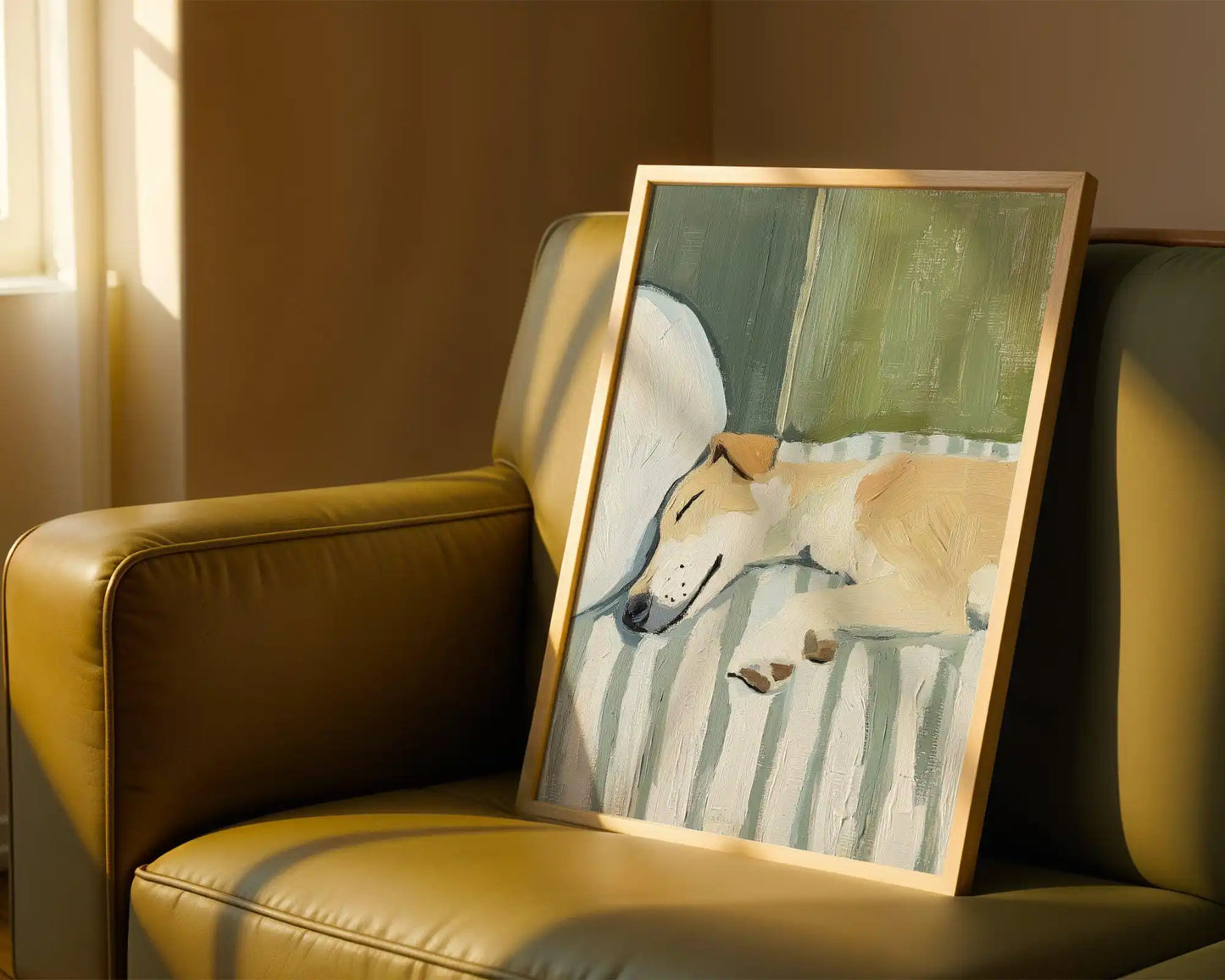 Fun Pet Striped Bed Decoration Painting, Fresh Illustration Style Canvas Painting, Healing Bedroom Poster