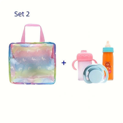 Baby Doll Feeding Bottle Set Baby Care Toy Stroller 2pcs Milk And Juice Bottles With Toy Pacifier Baby Doll Accessories