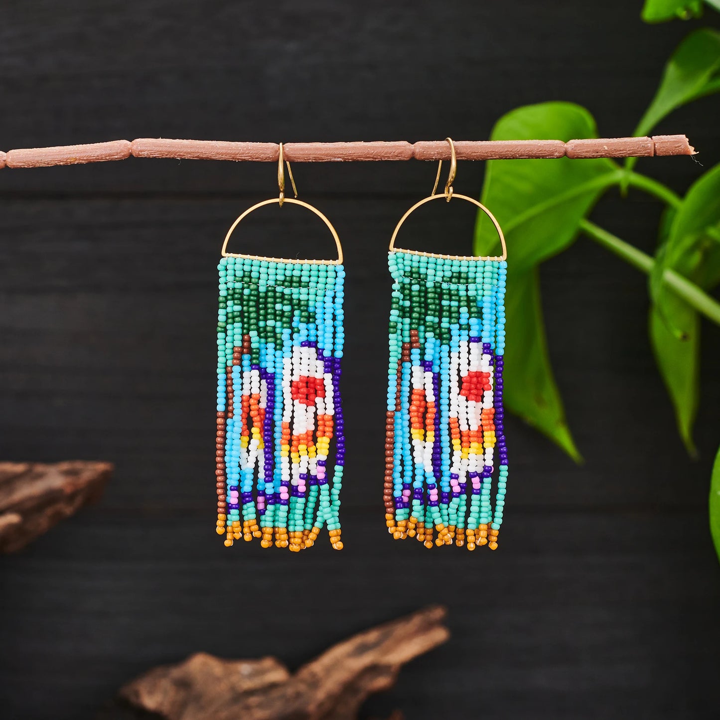 Bohemian tassel earrings, landscape animal earrings, beach earrings, music gifts
