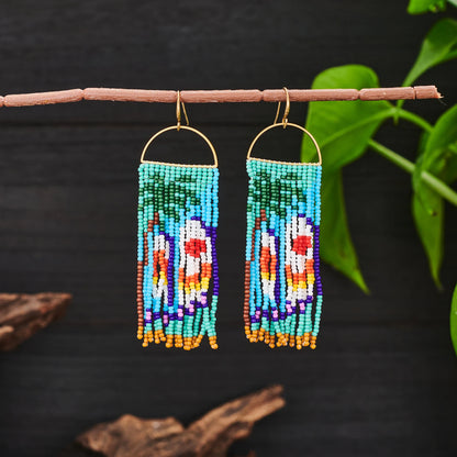 Bohemian tassel earrings, landscape animal earrings, beach earrings, music gifts