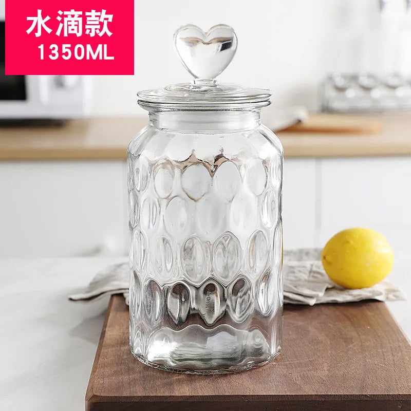Creative Glass Sealed Jar Storage Jar Household Food Grade Glass Bottle with Lid Transparent Fruit Tank Kitchen Food Container