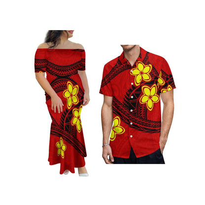 Wholesale Brand New 8XL Women Polynesian Tribal Sublimation Print  Mermaid Dress One-Shoulder Fishtail Skirt Dress