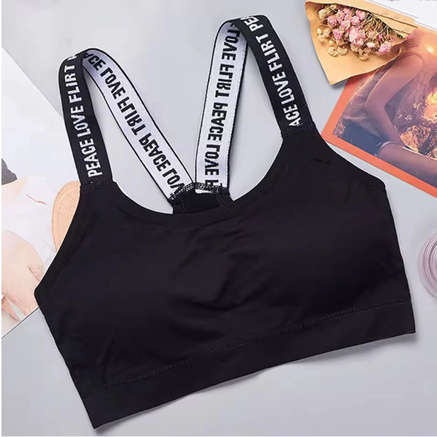 Sports underwear Women Yoga Fitness Seamless Crop Top Wide Letter Straps Comfortable Workout Activewear