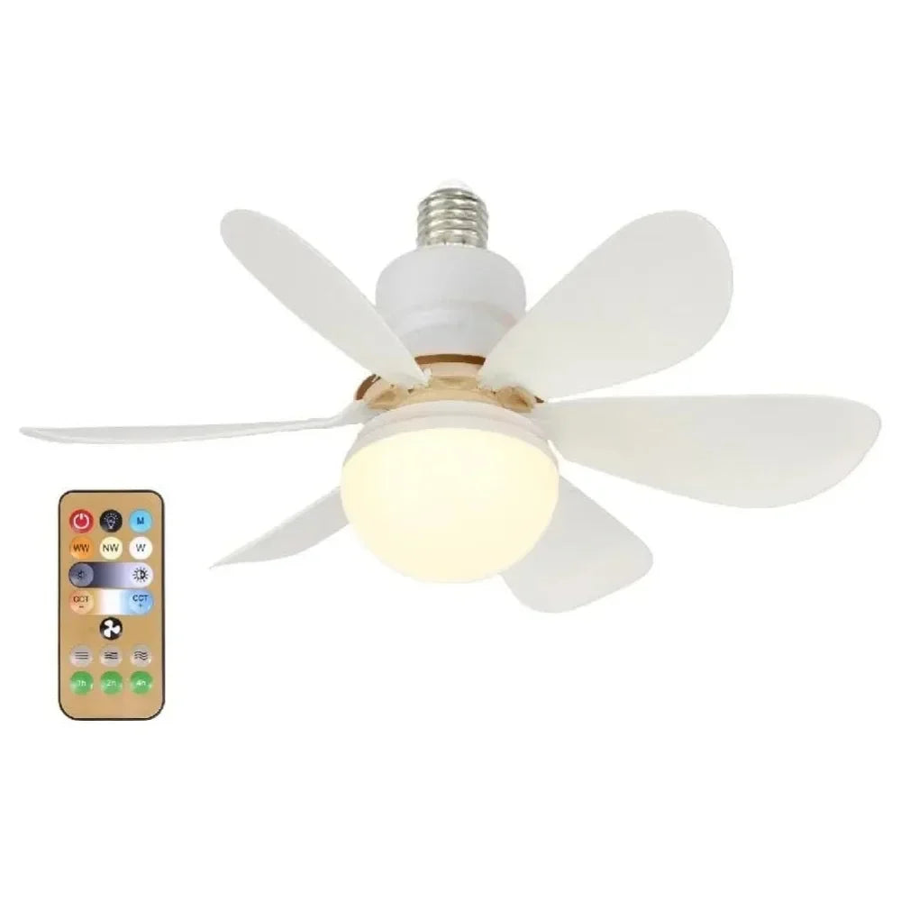 LED Socket Fan Light with Remote Small Ceiling Fan with Light, Cordless Light Socket Fan for Kitchen Bedroom Small Room