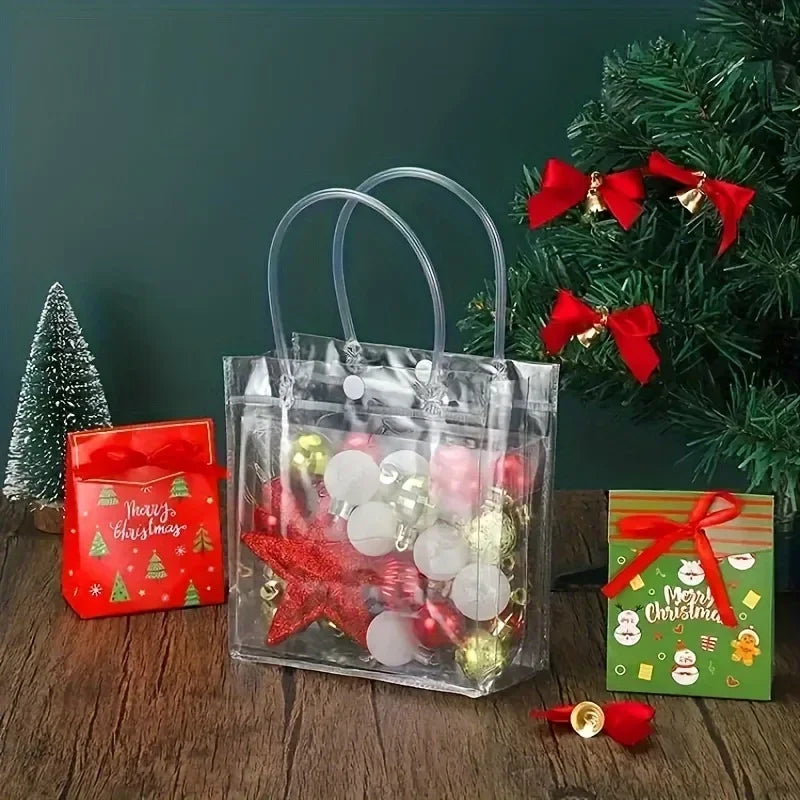 10/20Pcs Transparent Gift Bag with Handle Wedding Birthday Party Candy Gift Packaging Reusable Tote Bag Christmas Baby Shower