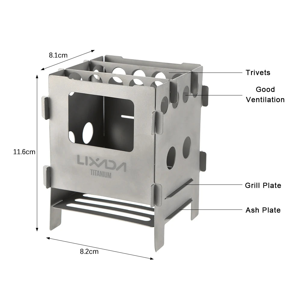 Stainless Steel / Ti Camping Stove Folding Wood Stove Outdoors Portable BBQ Barbecue Shelf Mini Charcoal Picnic Stove