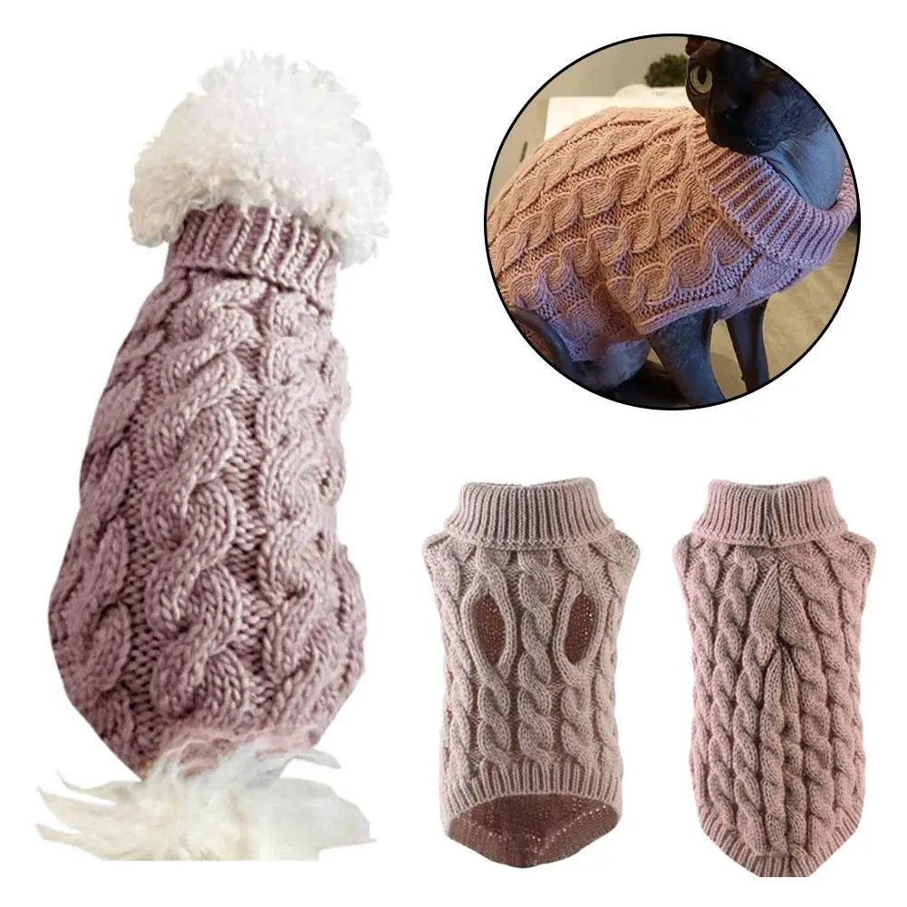 New Pet Small Pet Dog Clothes Sweater Fashion Autumn Winter Solid Fried Dough Twists Knitting Warm Comfort Clothing