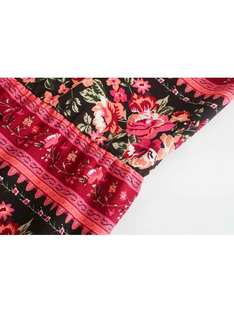 Multi Floral Print Ethnic Vintage Chic Women Beach Bohemian Skirt Ladies High Elastic Waist Rayon Cotton Boho Maxi Skirts