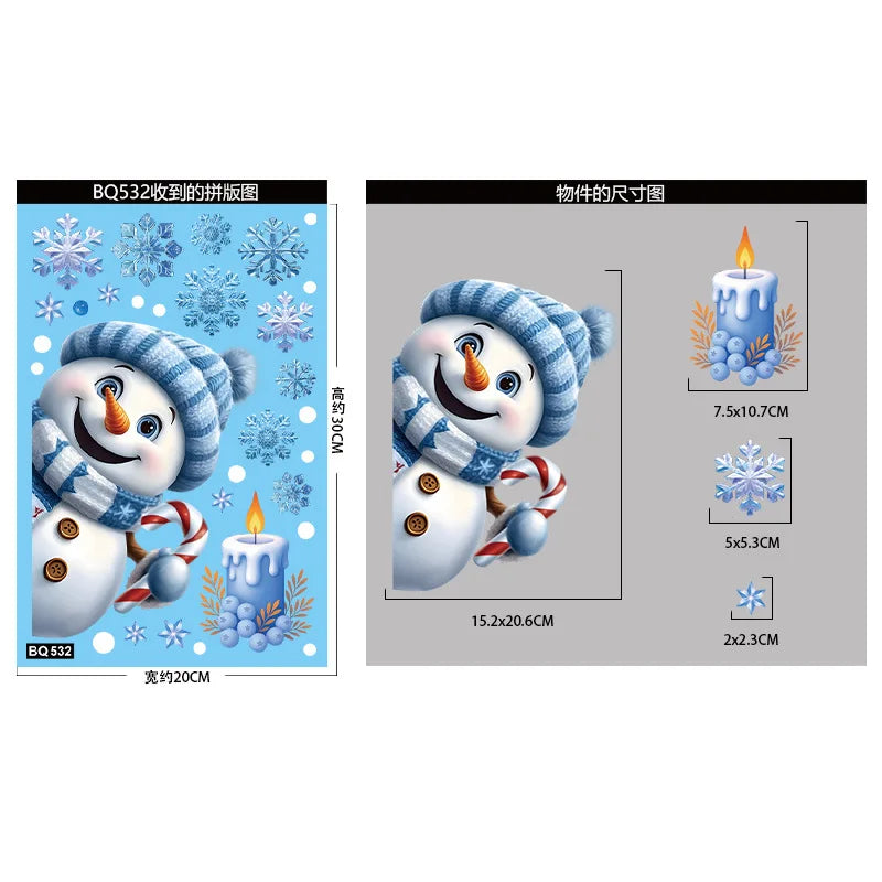 Christmas Window Stickers Winter Snowman Santa Claus Snowflake Reindeer Static Electricity Stickers Ornaments Xmas Home Decor
