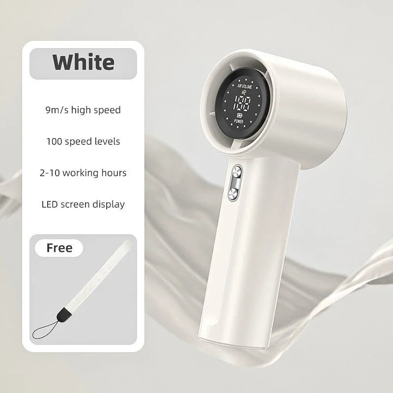 Lenovo 100 Levels Small Fan Usb Digital Display Rechargeable Handheld High-speed Powerful Wind Handheld Turbo Portable Fan
