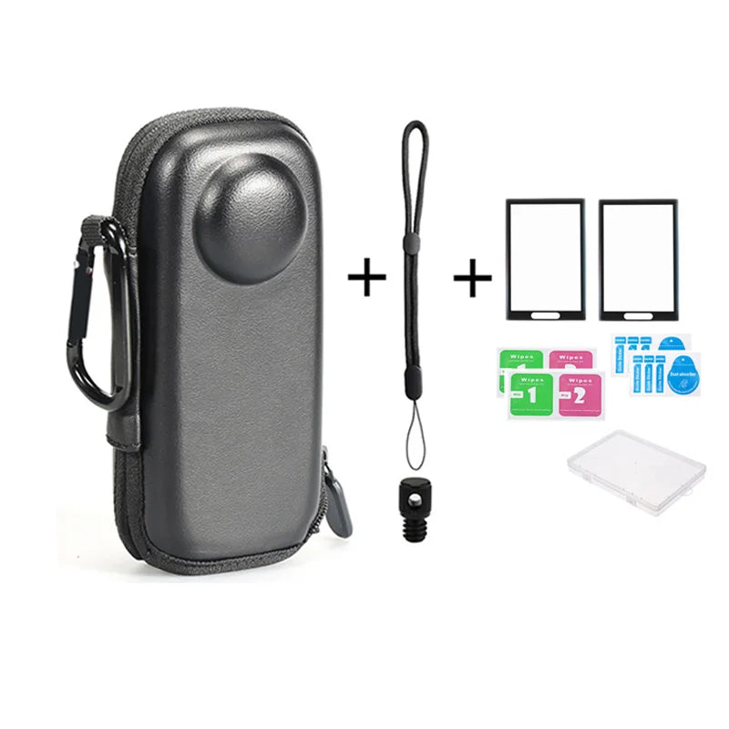 For Insta360 X4 Accessories Mini Storage Carrying Bag+Hand Wrist Strap Lanyard Rope+Screen Protector Film+Protective Lens Case
