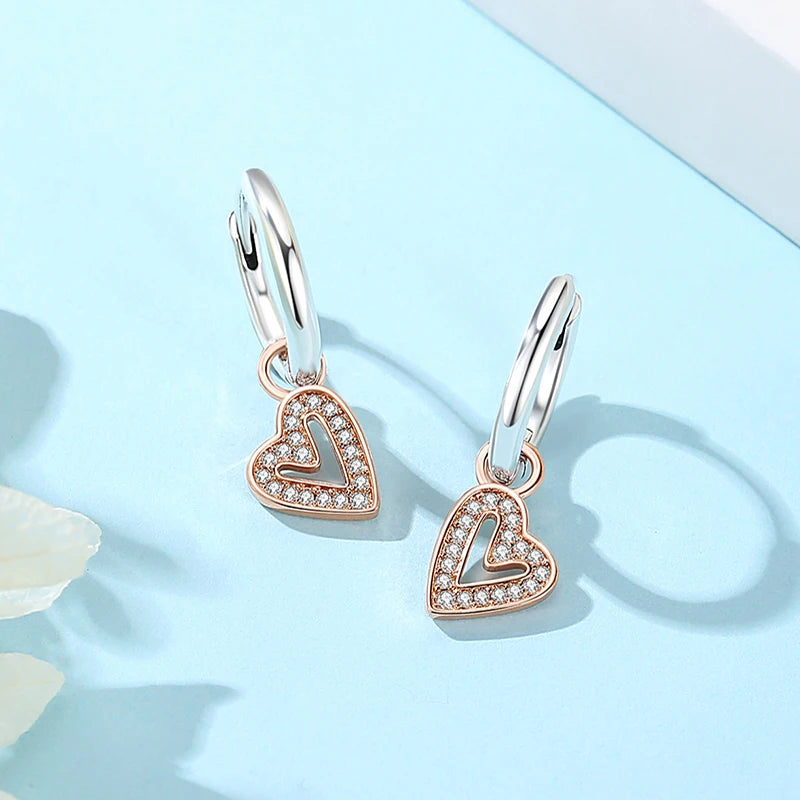 New 2026 Original 925 Sterling Silver Earrings For Women Piercing Hoop Love Heart Earings Rose Gold Wedding Gift Luxury Jewelry