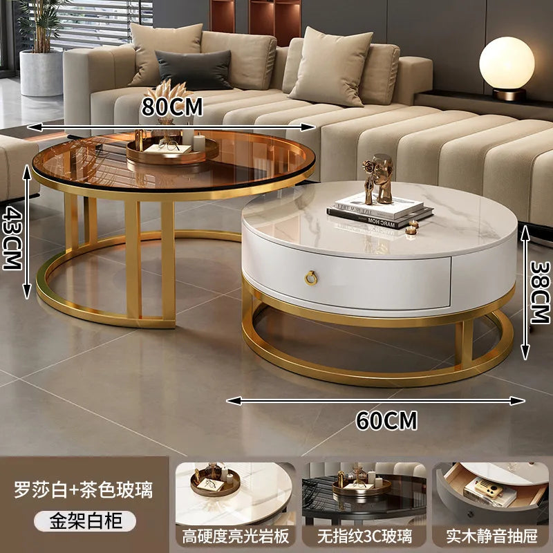 Round edge rock slab coffee table Hakka simple modern small apartment light luxury household small tea table