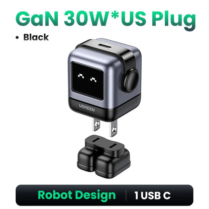【US Plug】UGREEN 65W 30W GaN Charger Robot Design PD3.0 Fast Charger QC4.0 3.0 PPS for iPhone 17 16 15 Pro Macbook Laptop Table