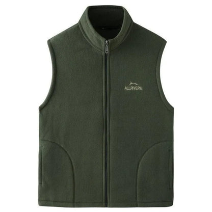 Men's Embroidery Vest Waistcoat Standing Collar Double-sided Fleece Warm Sleeveless Pocket Vest Outdoor Windproof Mens Jacket