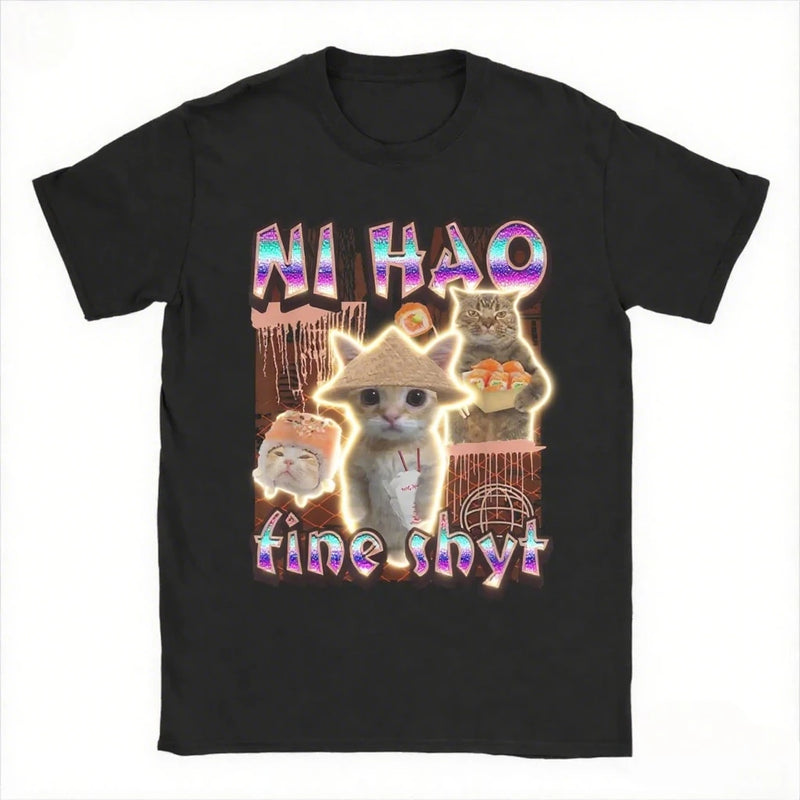 2025T-shirt men's and women's printed T-shirt funny cat summer clothes cotton summer clothes T-shirt high quality street clothes