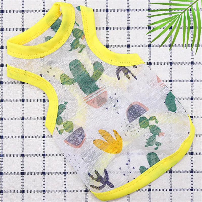 Cotton Pet Clothing Summer Sunscreen Vest Cool Breathable Dog Vest Cute Printed Puppy Dog T-shirt for Small and Medium Dogs Cats