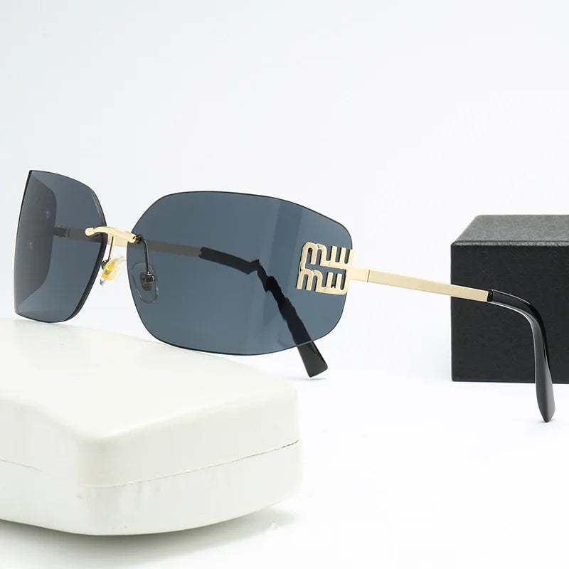 Curved One-Piece Sunglasses, Frameless Square Cut-Edge Design, UV400 Protection, Women's High-End Street Style