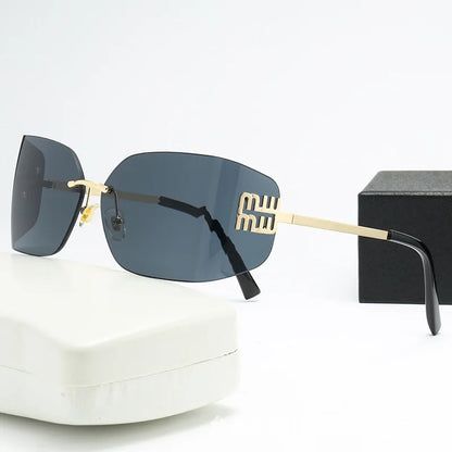 Curved One-Piece Sunglasses, Frameless Square Cut-Edge Design, UV400 Protection, Women's High-End Street Style
