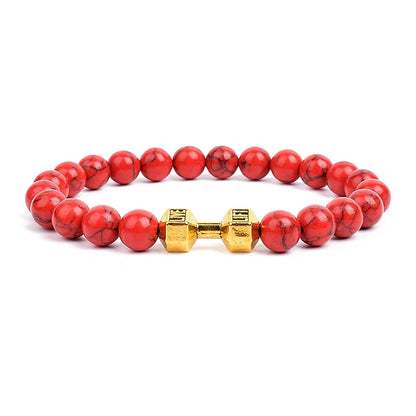 Dumbbells For Men Beads Bracelet Natural Black Volcanic Lava Stone Energy Barbell Fashion Bracelets Bangles Handmade Jewelry