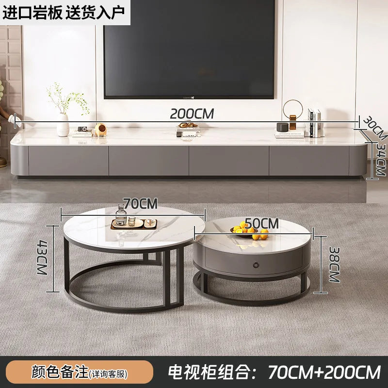 Round edge rock slab coffee table Hakka simple modern small apartment light luxury household small tea table