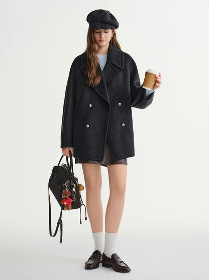 DUSHU Plus Size Women's Wool Tweed Coat 2025 Winter New Arrival | Icelandic Encounter Collection Short Coat 100% Wool Jackets