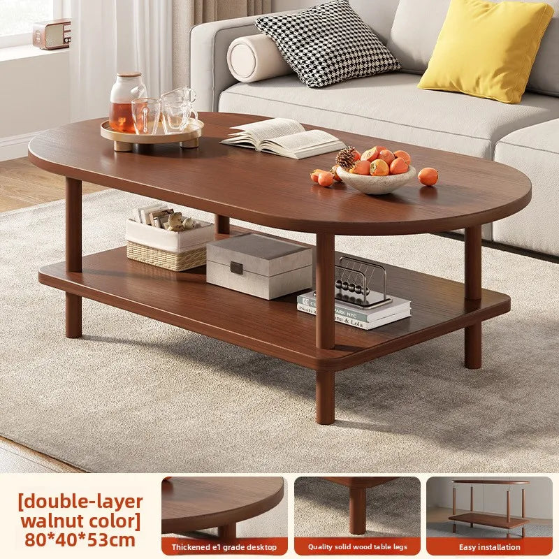 Coffee Table for Living Room Oval Small Space Furniture for Apartment Modern Simple Low Double-Layer Storage Table Easy Clean