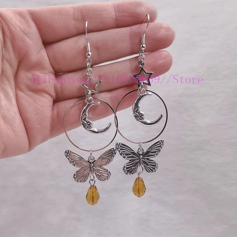 Moon butterfly earrings celestial earrings boho earrings sun moon earrings witchy gypsy earring