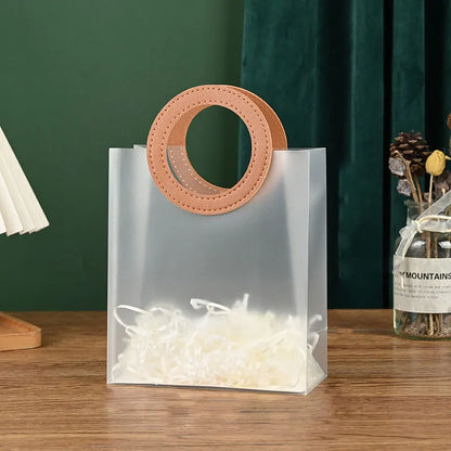 5/10PC Frosted Plastic Round Tote Bag Semi Transparent Gift Bag Gift Packaging and Storage Bag for Weddings Holidays and Parties