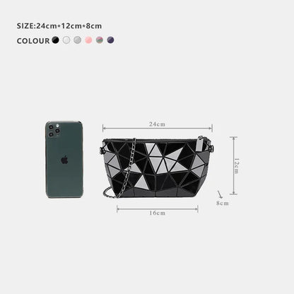Women Chain Shoulder Bag for Women 2024 Luminous Geometric Messenger Bags Plain Folding Crossbody Bags Clutch Evening Bag Bolso
